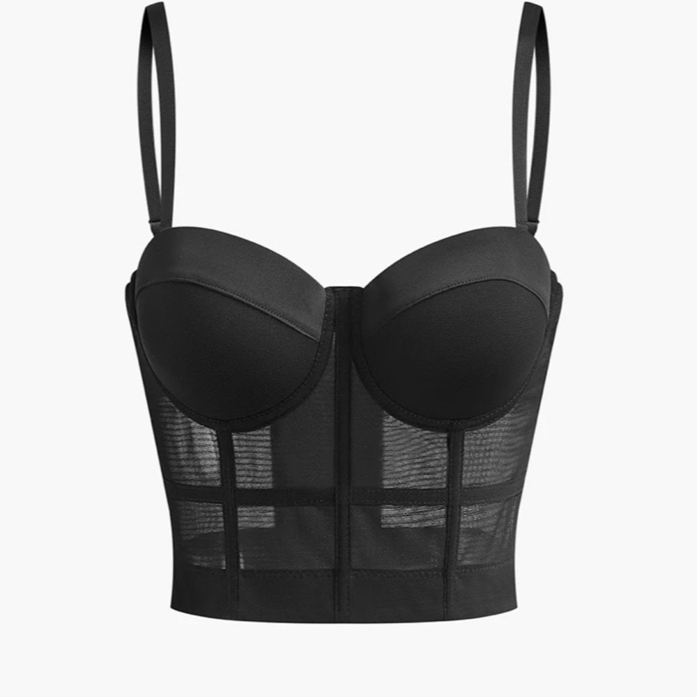 Commense Top Mesh Sheer Piping Corset Crop Top Black NWT size Small